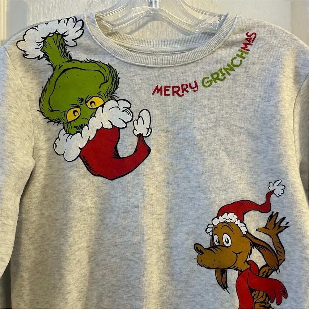 The‎ Grinch Kids XL Gray Christmas Sweatshirt Dr. Seuss Holiday Pullover